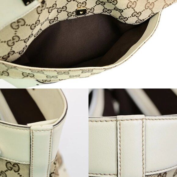 GUCCI Logo GG Pattern Shoulder Bag Canvas Leather Brown White GHW 76EE101 - Picture 3 of 14